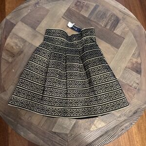 NWT Beulah Style  Glitter Black/Gold  Short Mini A-line Skirt S/M